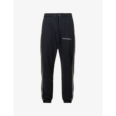 Palm Angels Pxp Rhinestone-embellished Tapered-leg Cotton-jersey Jogging Bottoms In Black Silver
