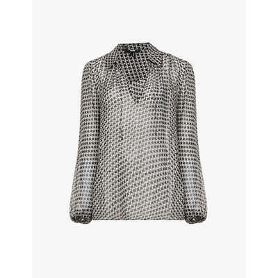 Paige Brea Dogtooth-print Silk Top In Black/beige