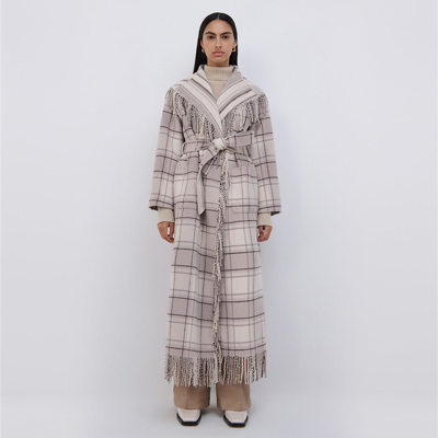 Jonathan Simkhai Carrie Fringe Wool-blend Robe Coat In Multi