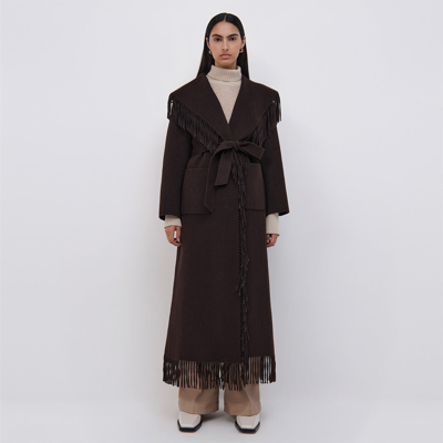 Simkhai Carrie Wool Fringe Coat In Cocholate