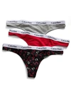 Calvin Klein Carousel Thong 3-pack In Grey,red,candy Cane