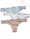 Calvin Klein Carousel Thong 3-pack In Blue,white,stripe