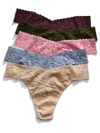 Hanky Panky 5 Pack Plus Size Signature Lace Thongs In Printed Box In Pink,sand,assorted