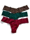 Hanky Panky Signature Lace Low Rise Thong Fashion 3-pack In Ivy,red,cappuccino