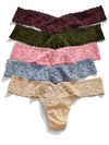 Hanky Panky 5 Pack Signature Lace Low Rise Thongs In Printed Box In Pink,sand,assorted