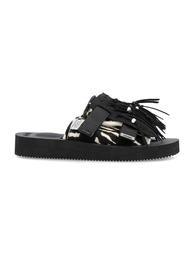 Suicoke Moto-vhl Fringe-detail Sandals In Safari Black