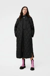 Ganni Quilted Recycled Ripstop Maxi Coat In Black
