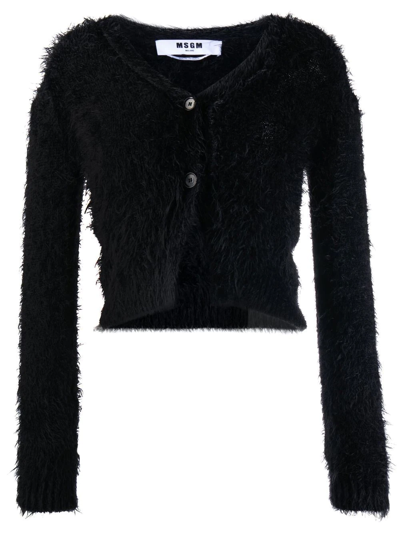 Msgm Long-sleeve Knitted Cardigan In Black