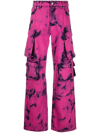 Msgm Two-tone Acid-wash Jeans In Pink