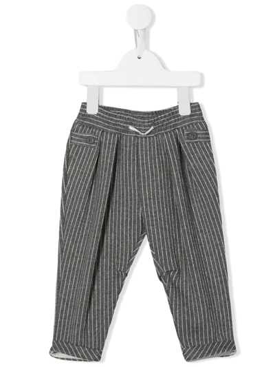Monnalisa Babies' Pinstripe Chino Trousers In Grey + Cream