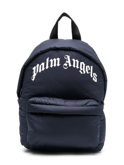 Palm Angels Kids' Curved Logo-print Backpack In Blue