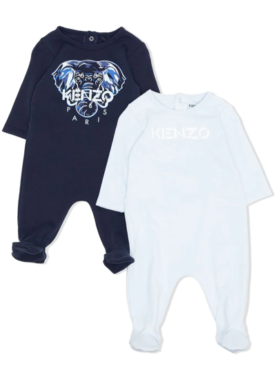 Kenzo Babies' Two-pack Logo-print Pyjamas In Blue