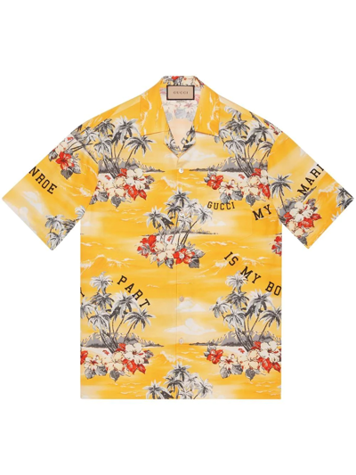 Gucci Oversized Camp-collar Printed Cotton-poplin Shirt In Multicolor