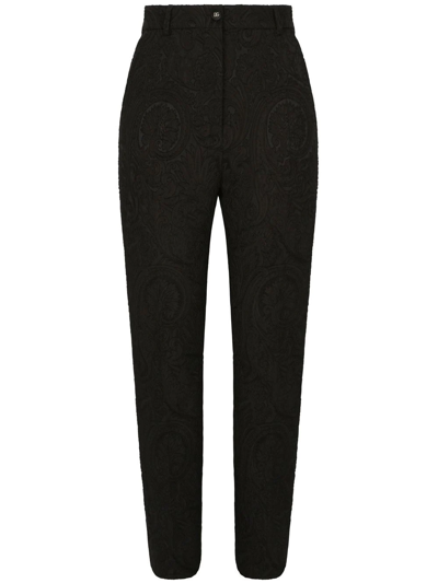 Dolce & Gabbana High-waisted Jacquard Trousers In Black