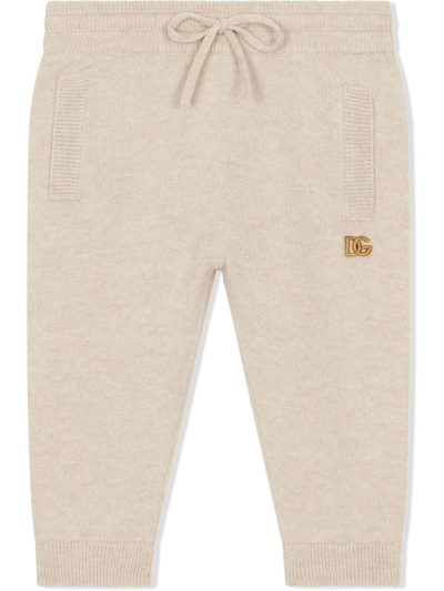 Dolce & Gabbana Babies' Logo-plaque Knitted Sweatpants In Neutrals