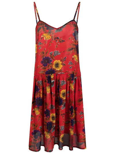 Pre-owned Jean Paul Gaultier 1989 Floral-print Flared Minidress In Red