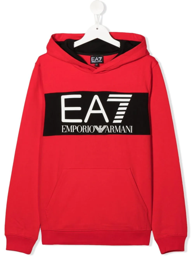 Emporio Armani Teen Logo-print Pullover Hoodie In Red