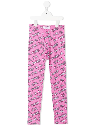 Erl Kids' Logo-print Waffle-knit Cotton Long Johns In Pink
