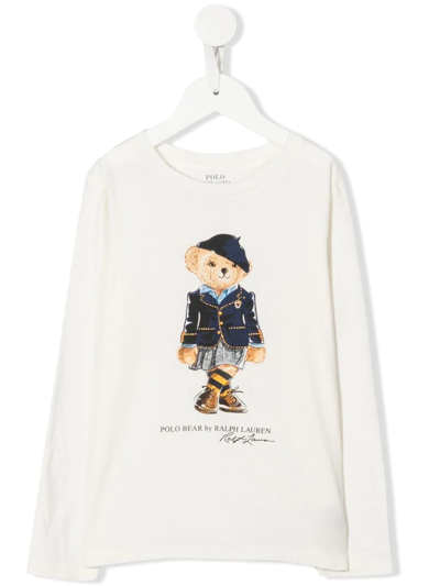 Ralph Lauren Kids' Polo Bear Long-sleeve T-shirt In White