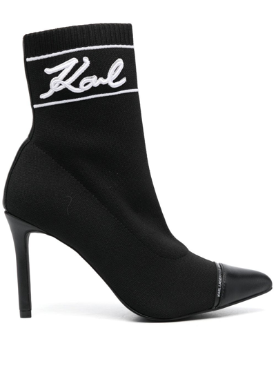 Karl Lagerfeld Pandara Sock-style Ankle Boots In Black
