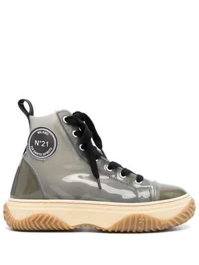 N°21 Panelled Hi-top Sneakers In Silver