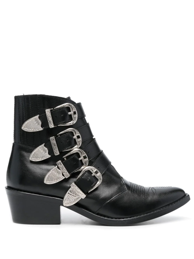 Toga Buckle-strap Mid Heel Boots In Black