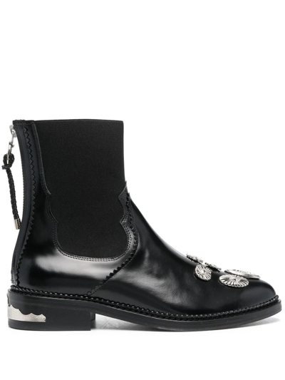 Toga Mix-badge Leather Ankle Boots In Aj990 Black
