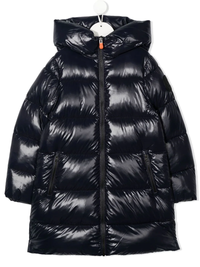 Save The Duck Teen Black Millie Hooded Quilted Coat In Blue