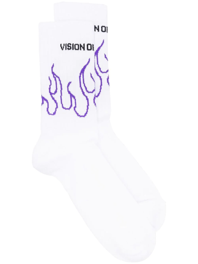 Vision Of Super White Purple Flame Logo Socks