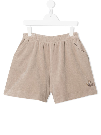 Familiar Kids' Bow-detail Track Shorts In Neutrals