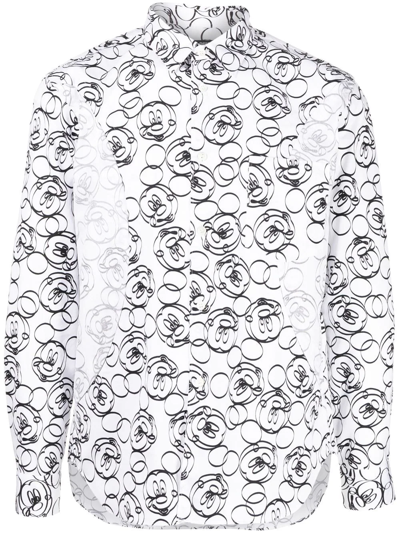Comme Des Garçons Homme Deux Mickey-print Long-sleeve Shirt In White