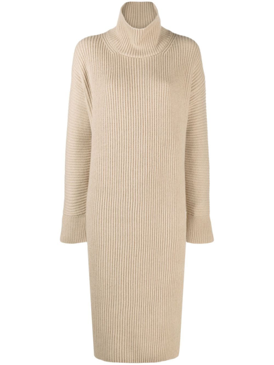 Fabiana Filippi Ribbed-knit Long-sleeve Dress In Neutrals