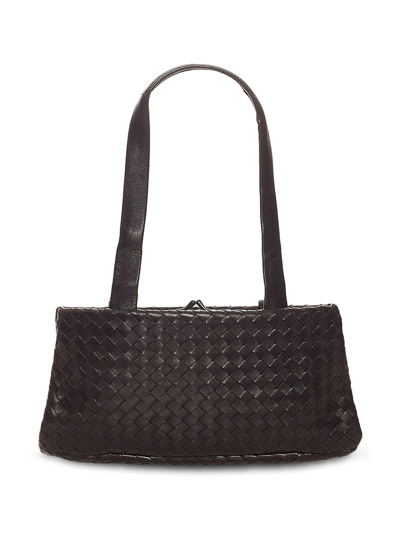 Pre-owned Bottega Veneta Intrecciato Kiss-lock Shoulder Bag In Brown