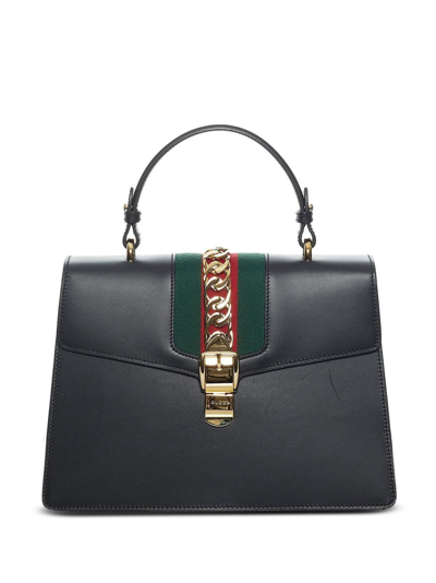 Pre-owned Gucci Medium Sylvie Web Satchel Bag In Black