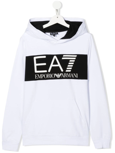 Emporio Armani Teen Logo-print Pullover Hoodie In White