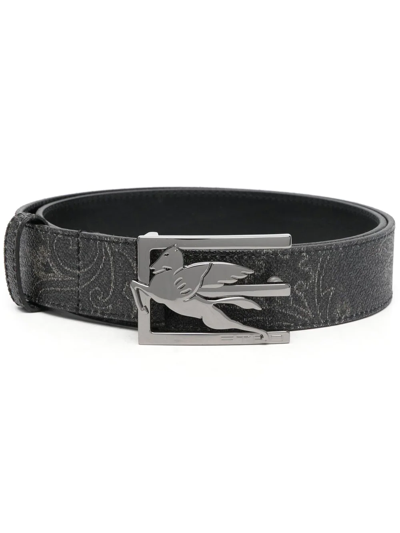 Etro Logo-buckle Leather Belt In Grey