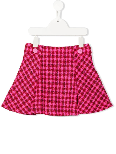 Versace Kids' Plaid Wool-blend Bouclé Skirt In Pink