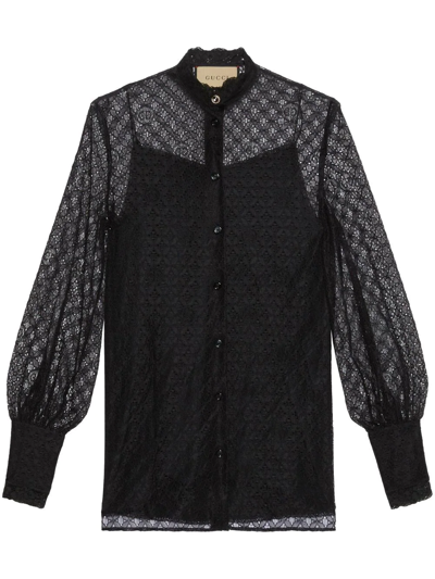 GUCCI GG GEOMETRIC LACE PUFF-SLEEVE SHIRT