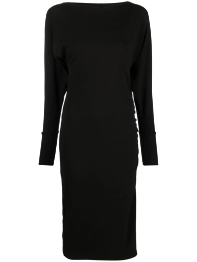 Merci Ruched Long-sleeved Dress In Black