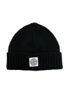 Stone Island Logo-patch Ribbed-knit Beanie In Black