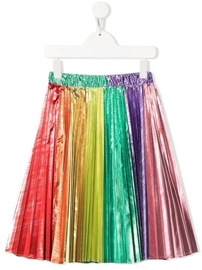 Stella Mccartney Kids' Rainbow Striped Pleated Taffet Skirt In Multicoloured