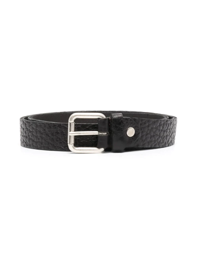 Paolo Pecora Pebble-effect Leather Belt In 黑色