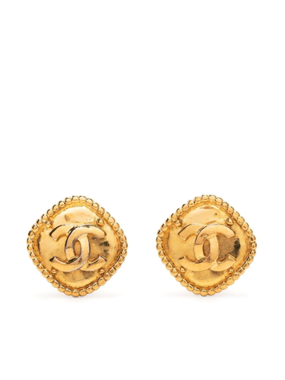 Pre-owned Chanel 1996 Cc Rhombus Clip-on Earrings In Gold