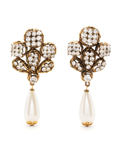 Pre-owned Chanel Rhinestone-embellished Clip-on Earrings In Gold