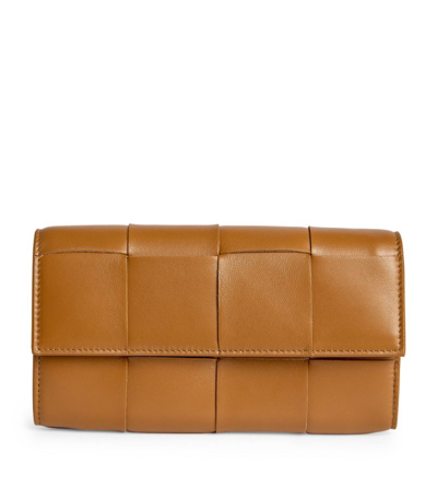 Bottega Veneta Leather Intreccio Flap Wallet In Brown