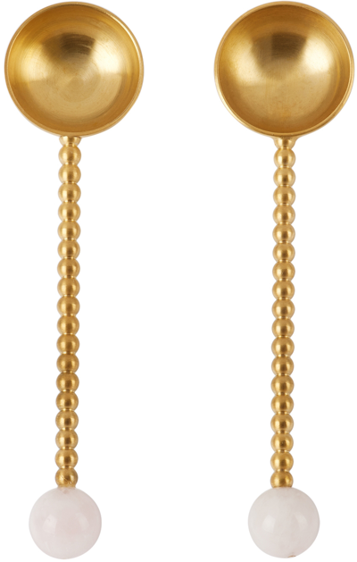 Natalia Criado Gold Spheres Spoon Set In Rose Quartz