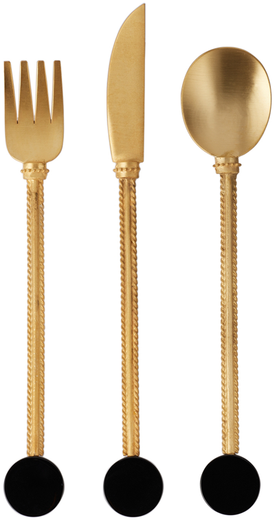 Natalia Criado Gold Stone Cutlery Set In Onix