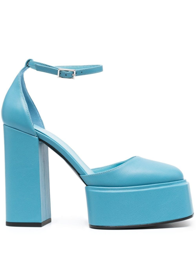 3juin 130mm Leather Block-heel Shoes In Blue