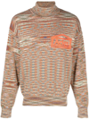 Aries Temple Logo Space Dye Cotton Blend Knit Turtleneck Sweater In Nude