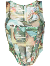 Miaou Campbell Textured Recycled Polyester-blend Corset Top In Green